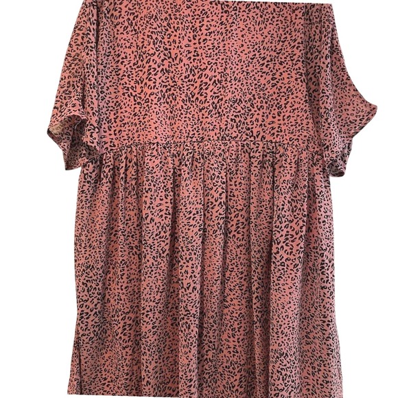 Umgee Pink Leopard Print Babydoll Mini Dress Tunic V-Neck Short Sleeve M NEW - Picture 5 of 9